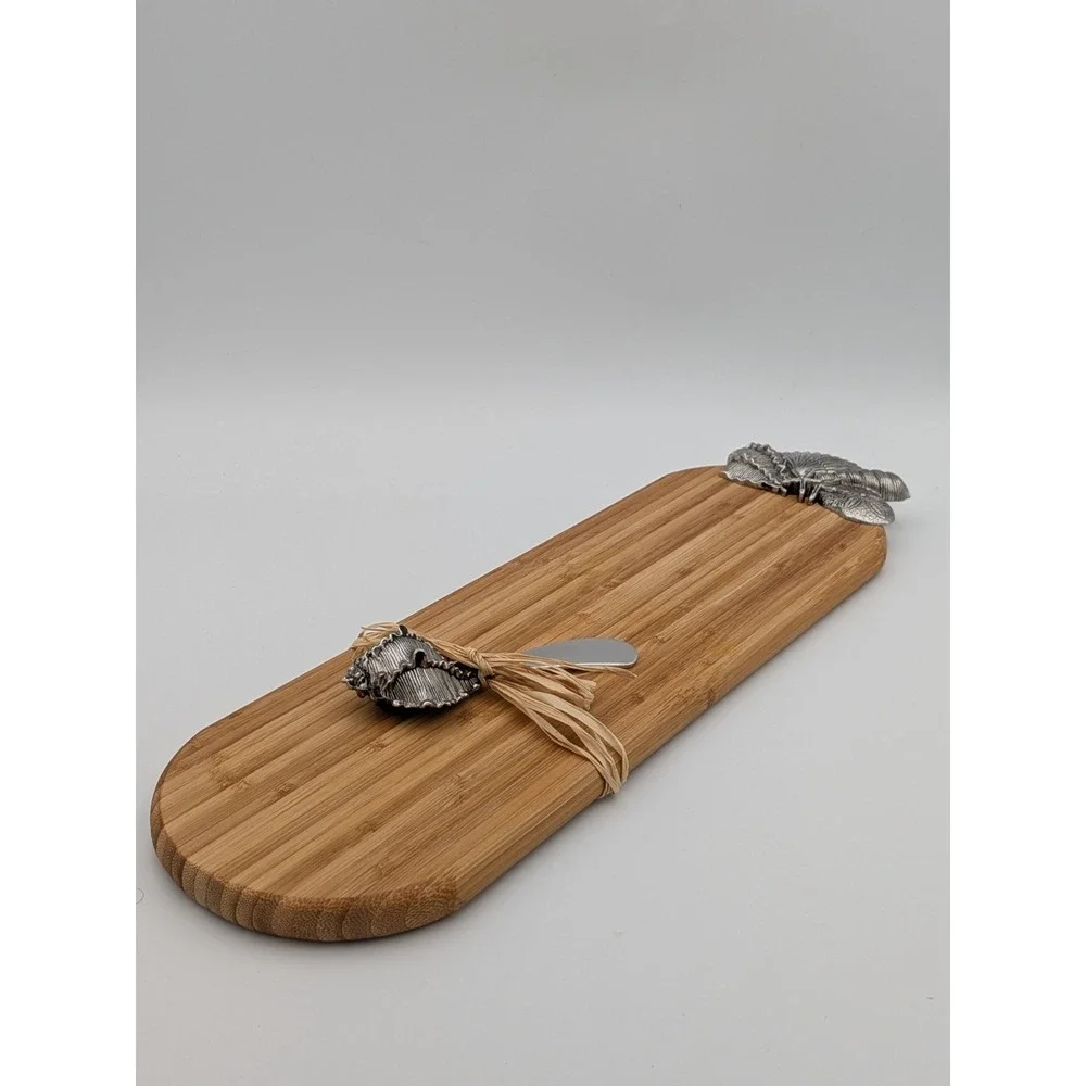 Bamboo & Pewter Cheese/Cutting Board Gift Set, Seashells /Coastal - Mud Pie Co.